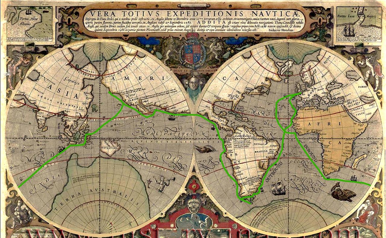  Francis Drake circumnavigates the globe